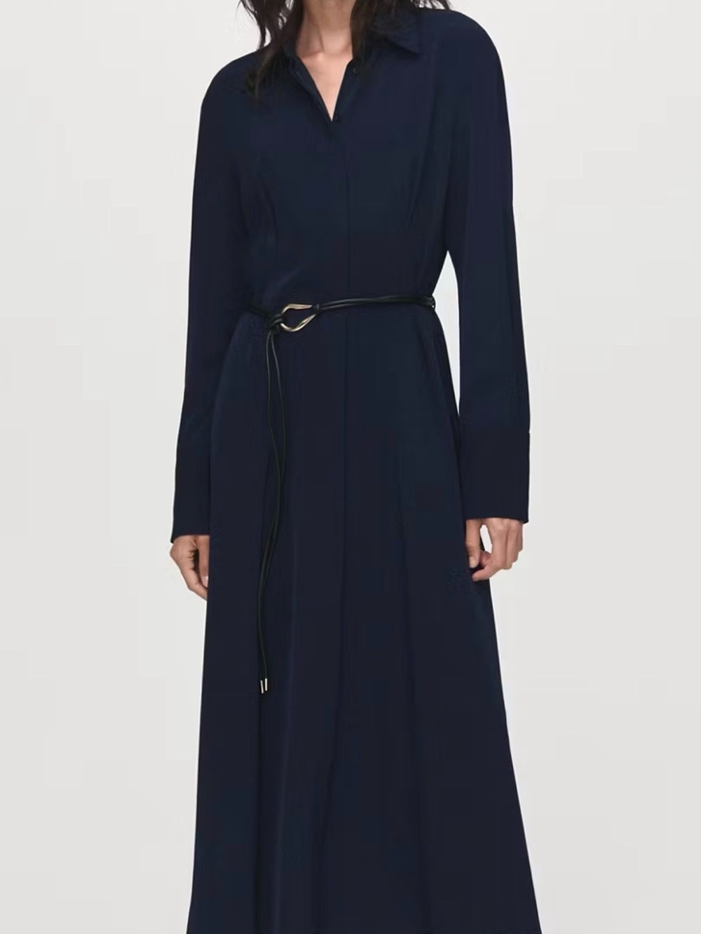 Mango Navy Long Sleeve Midi Shirt Dress